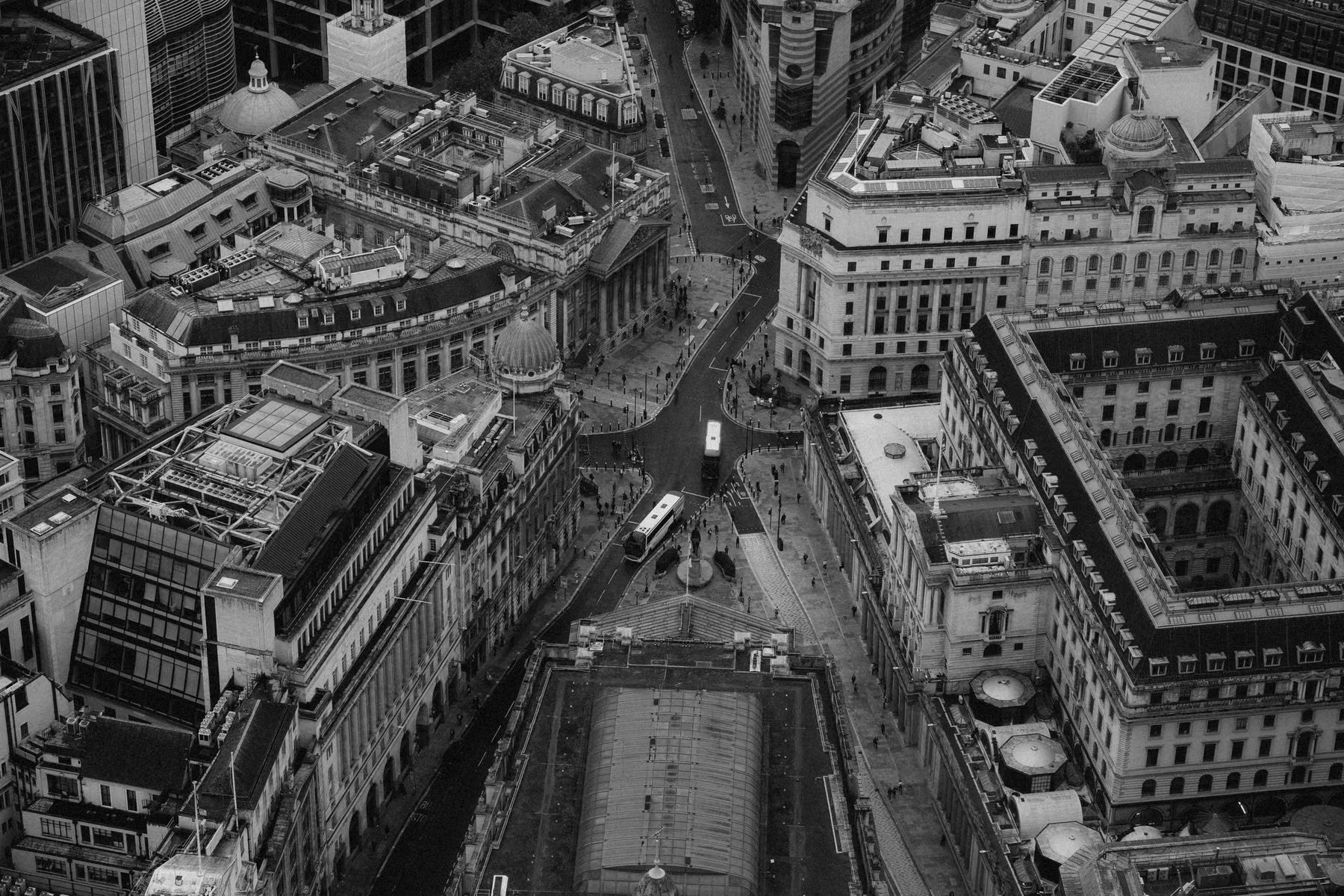 Aerial view of the historic financial district in London