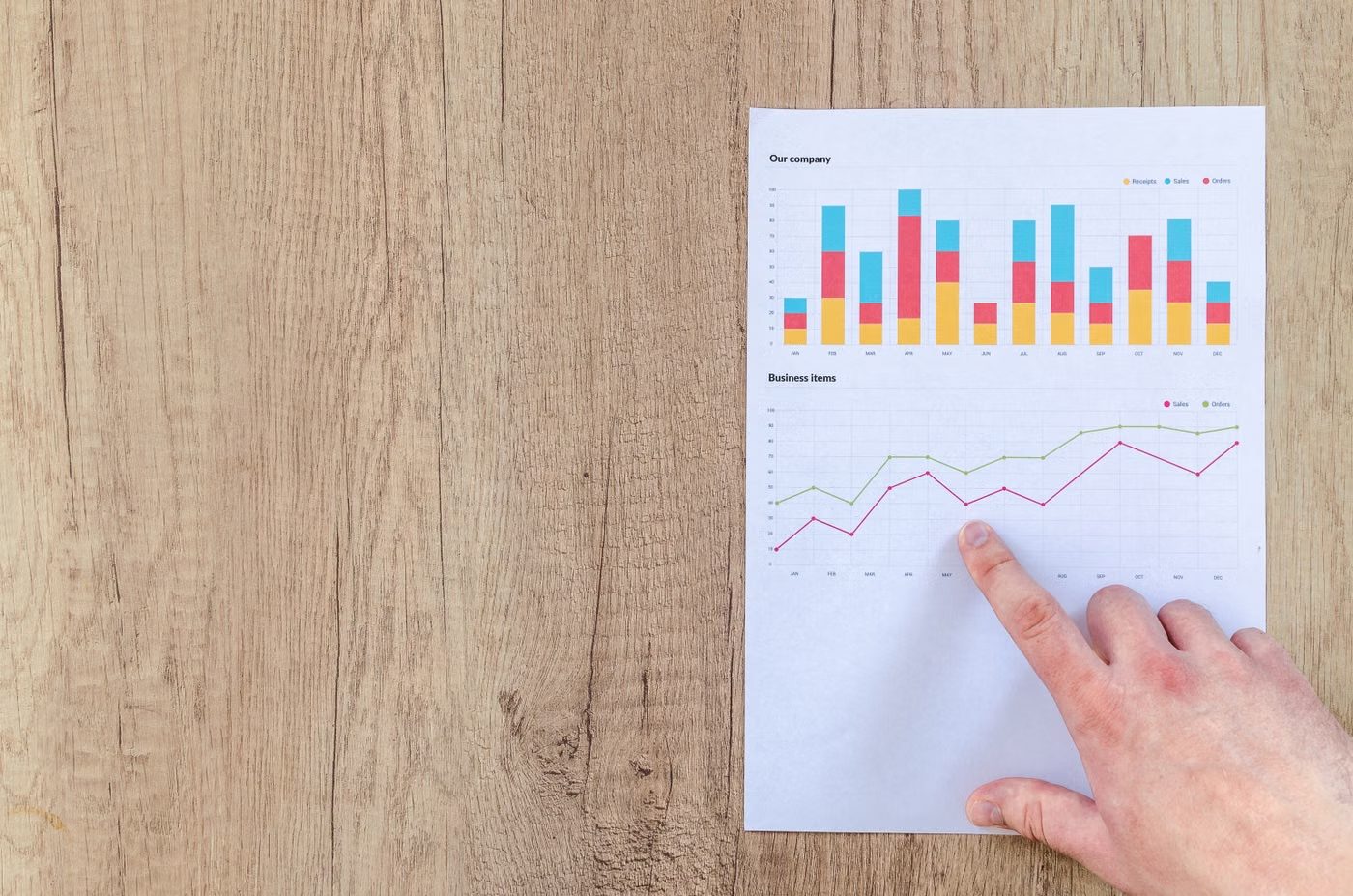 Hand annotating a printed bar chart